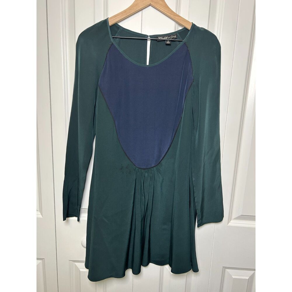 Elizabeth and James Suvi Silk Colorblock Mini Dress Green Navy Size 2